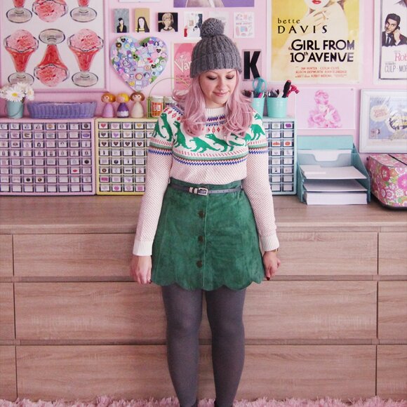 ASOS Forest green suede front button skirt with scalloped hem size US 10 - Picture 7 of 7